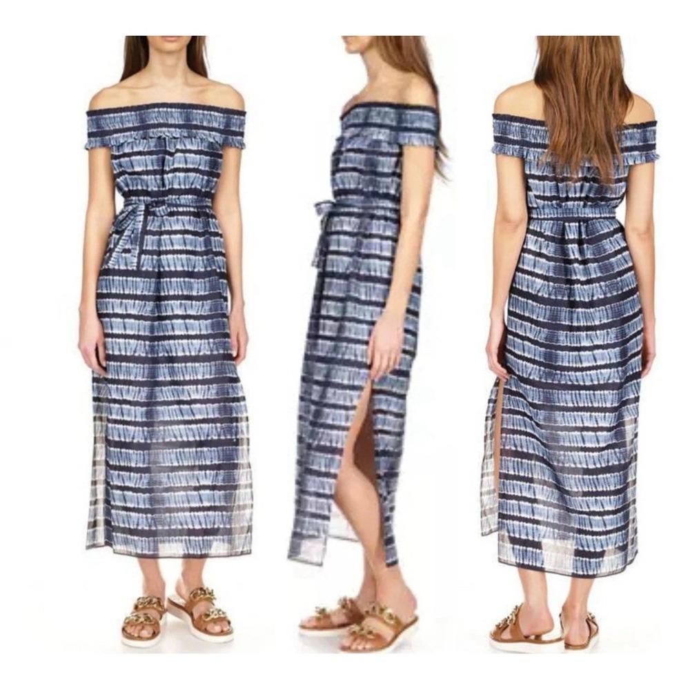 MICHAEL Michael‎ Kors Women's Shibori Stripes Blue Maxi Dress Size Medium $165